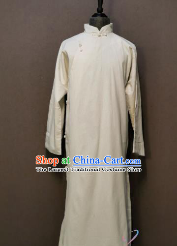 China Stage Show Costume Crosstalk White Gown Spring Festival Gala Men Robe Clothing