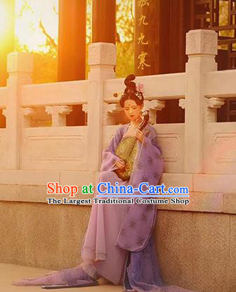Traditional Chinese Tang Dynasty Palace Lady Costumes Ancient Court Princess Lilac Blouse and Dress Complete Set