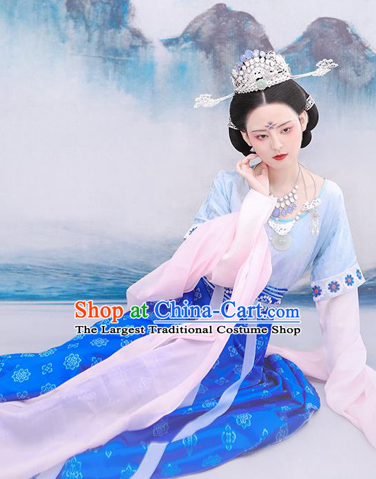 Chinese Tang Dynasty Princess Costumes Traditional Classical Dance Hanfu Dress Ancient Palace Lady Embroidered Top Blouse and Skirt Outfits