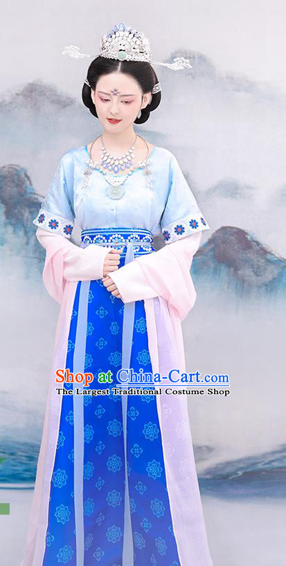 Chinese Tang Dynasty Princess Costumes Traditional Classical Dance Hanfu Dress Ancient Palace Lady Embroidered Top Blouse and Skirt Outfits