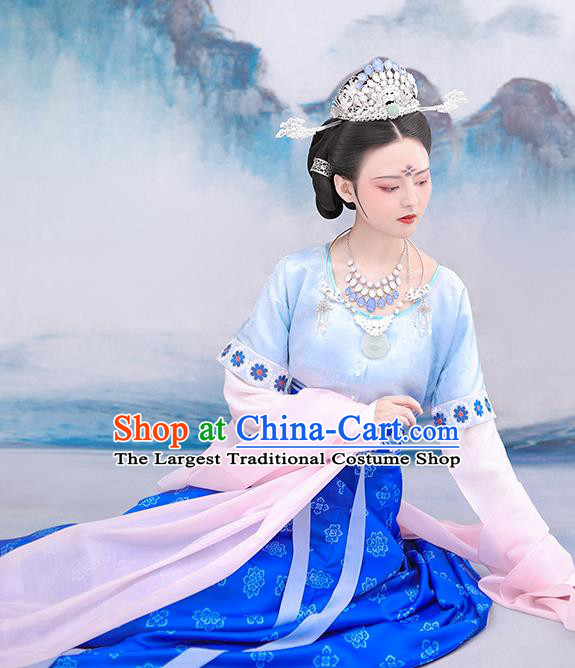 Chinese Tang Dynasty Princess Costumes Traditional Classical Dance Hanfu Dress Ancient Palace Lady Embroidered Top Blouse and Skirt Outfits