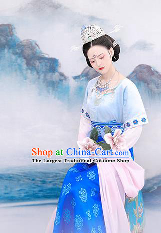 Chinese Tang Dynasty Princess Costumes Traditional Classical Dance Hanfu Dress Ancient Palace Lady Embroidered Top Blouse and Skirt Outfits
