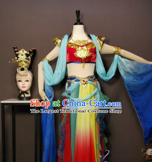 Chinese Classical Dance Clothing Traditional Dunhuang Flying Apsaras Dance Costumes Goddess Outfits and Headpieces