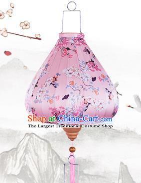 Handmade Chinese Printing Flowers Pink Palace Lanterns Traditional New Year Lantern Classical Festival Cloth Lamp