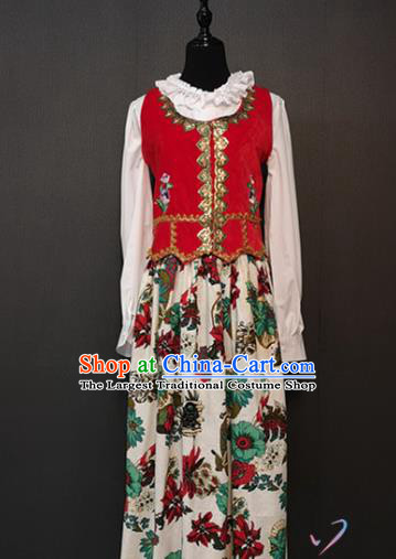Sweden National Women Dress Drama Performance Young Lady Costume Traditional Eastern Europe Clothing