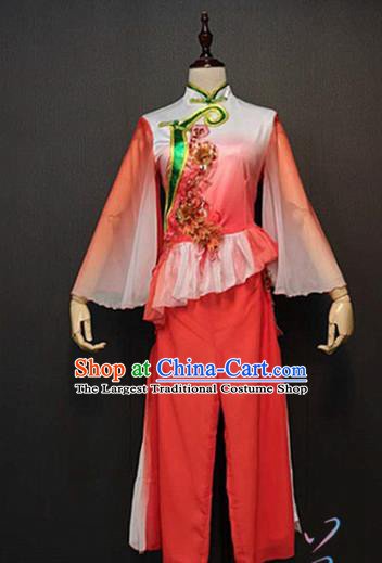 Chinese Folk Dance Costume Traditional Stage Performance Red Blouse and Pants Yanko Dance Clothing