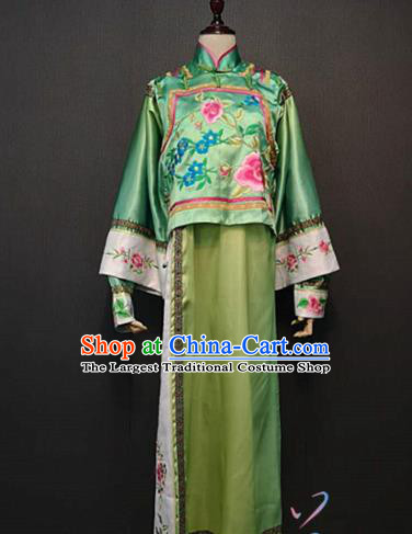 China Qing Dynasty Costume Traditional Drama Stage Performance Clothing Ancient Manchu Princess Mandarin Jacket and Green Qipao Dress
