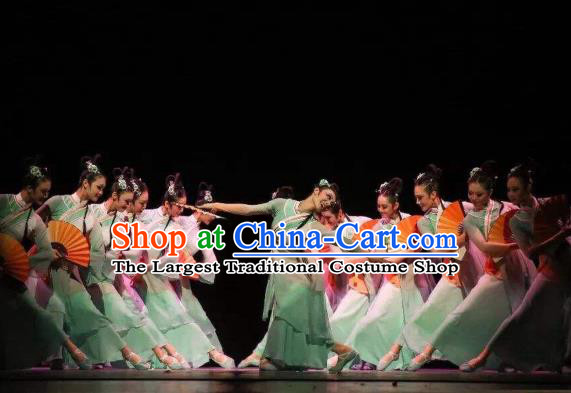 China Traditional Classical Dance Costume Fan Dance Women Group Dance Blue Outfits