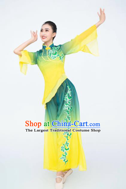 China Yangko Dance Yellow Outfits Traditional Folk Dance Costume Fan Dance Stage Performance Clothing
