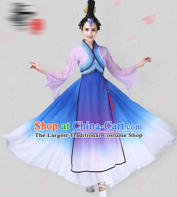 China Classical Dance Costume Traditional Fan Dance Clothing Dance Competition Performance Lilac Dress and Headwear