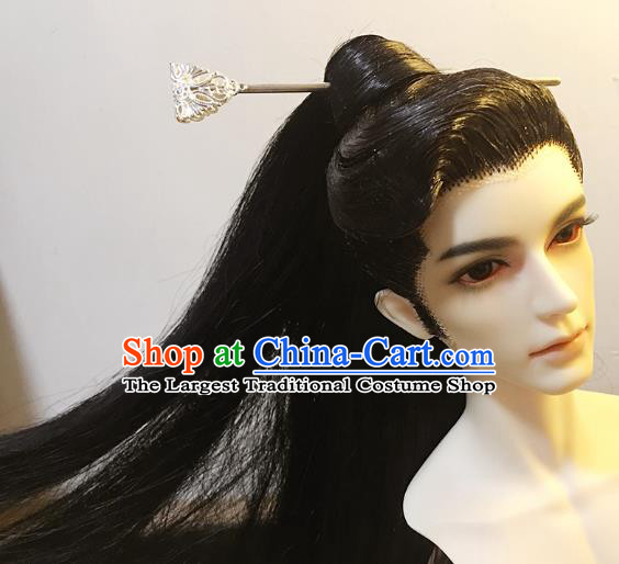China BJD Swordsman Black Wig Sheath Cosplay Ancient Noble Childe Wigs and Hairpin