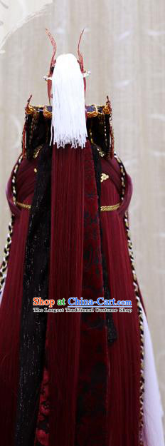 Handmade Cosplay Prince Wig Sheath China Ancient Swordsman Red Wigs Stage Performance Hair Accessories