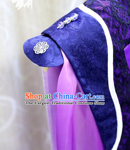 China Cosplay Swordswoman Purple Dress Clothing Custom Traditional Ancient Female Knight Su Huanzhen Costumes