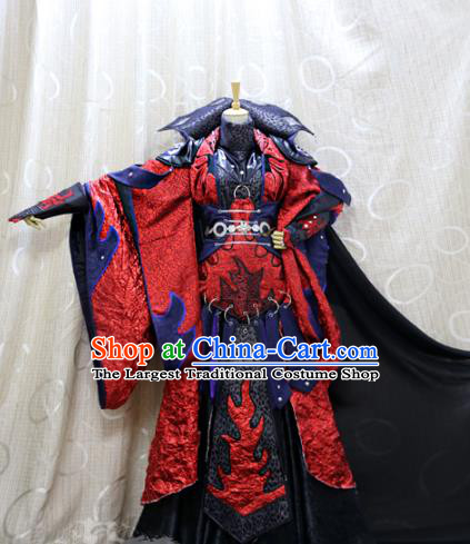 China Ancient Royal Highness Clothing Custom Professional Cosplay Swordsman Red Costumes Full Set