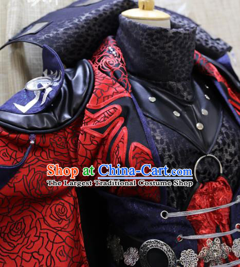 China Ancient Royal Highness Clothing Custom Professional Cosplay Swordsman Red Costumes Full Set