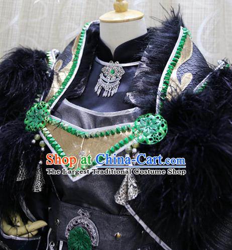 China Ancient King Mo Luo Clothing Custom Professional Cosplay Swordsman Black Costumes Full Set