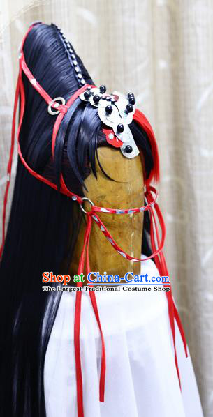 Cosplay Swordsman Blue Wig Sheath Handmade China Ancient Chivalrous King Wigs and Hair Accessories