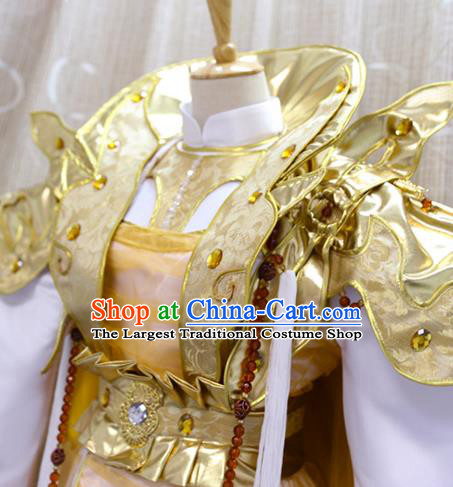 China Cosplay Empress Golden Dress Custom Clothing Traditional Ancient Chivalrous Queen Costumes Full Set