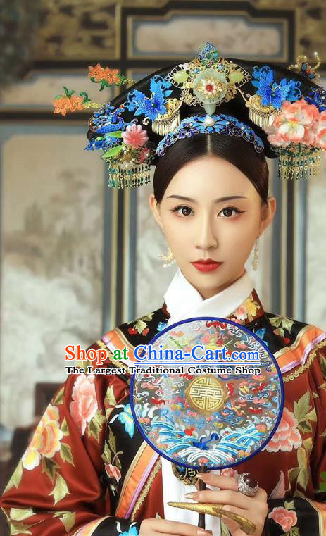 China Ancient Clothing Traditional Qing Dynasty Court Empress Costumes Royal Queen Embroidered Red Dress and Headpieces