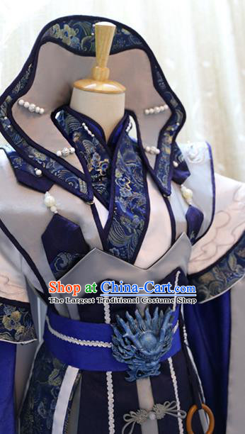 Cosplay Royal King Commander Costumes Custom China Ancient Swordsman Beiming Huangyuan Blue Clothing