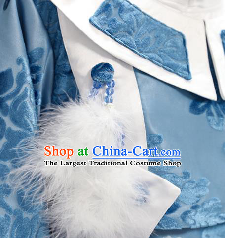 Cosplay Swordsman Fu Yingshi Costumes Custom China Ancient Taoist Priest Blue Clothing with Cape