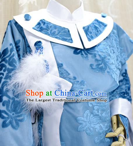 Cosplay Swordsman Fu Yingshi Costumes Custom China Ancient Taoist Priest Blue Clothing with Cape