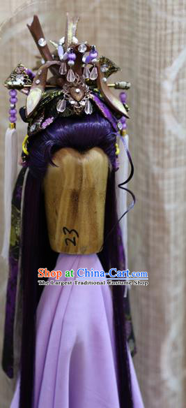 Cosplay BJD Dragon King Wig Sheath Handmade China Ancient Swordsman Doll Purple Wigs Style and Hair Accessories