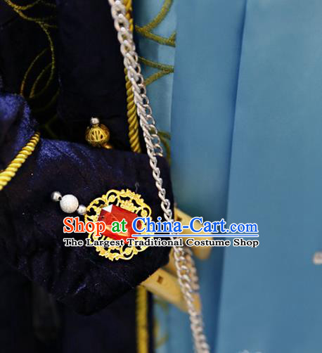 Cosplay Royal Highness Deep Blue Costumes Custom China Ancient Noble Lord Clothing