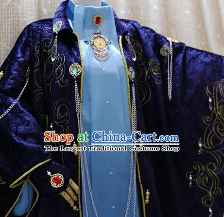 Cosplay Royal Highness Deep Blue Costumes Custom China Ancient Noble Lord Clothing