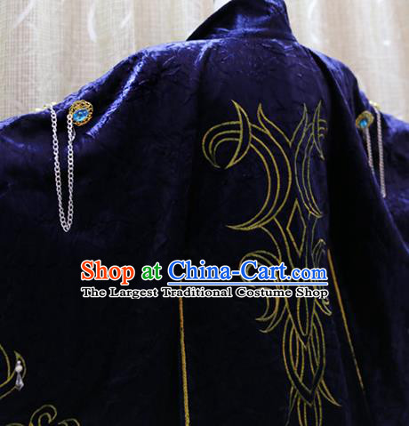 Cosplay Royal Highness Deep Blue Costumes Custom China Ancient Noble Lord Clothing