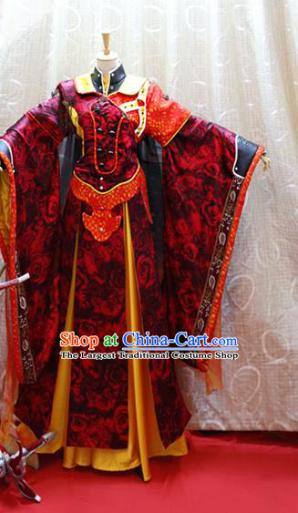 Cosplay Emperor Yinchuan Costumes Custom China Ancient Swordsman King Red Clothing