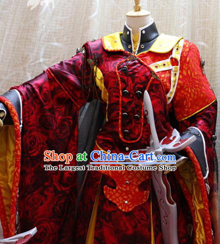 Cosplay Emperor Yinchuan Costumes Custom China Ancient Swordsman King Red Clothing