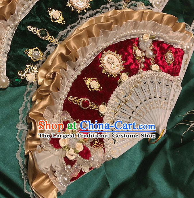 Vintage Classical Red Velvet Folding Fans Handmade Egypt Queen Fan