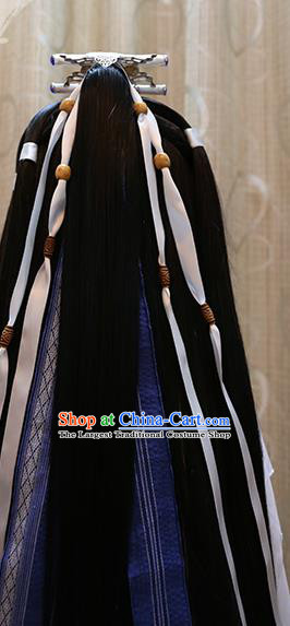 Cosplay Swordsman Shi Jiuru Wig Sheath Handmade China Ancient Chivalrous Knight Wigs Style and Hair Accessories