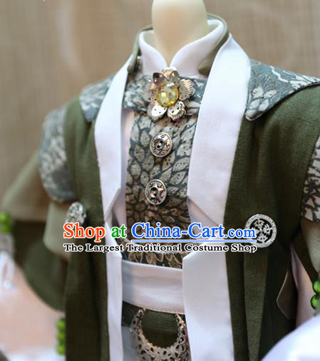 BJD Doll Chivalrous Man Costumes Custom China Ancient Cosplay Swordsman Green Clothing