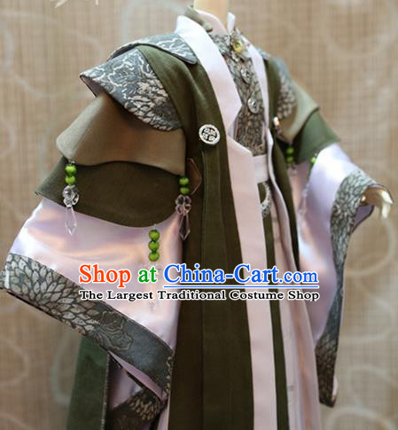 BJD Doll Chivalrous Man Costumes Custom China Ancient Cosplay Swordsman Green Clothing