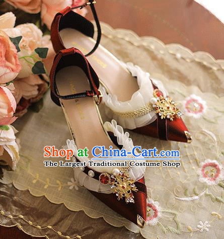Halloween Cosplay Wine Red High Heels Shoes Custom Bride Wedding Shoes