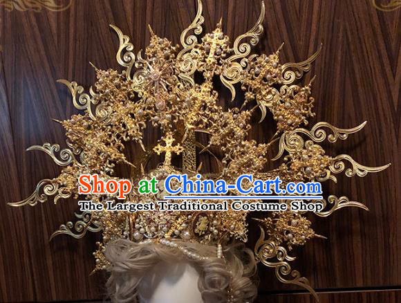 Handmade Goddess Hair Accessories Baroque Headwear Halloween Cosplay Medusa Deluxe Golden Royal Crown