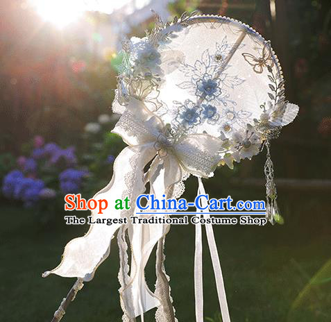 Handmade China Hanfu Palace Fans Classical Silk Fan Ribbon Round Fans