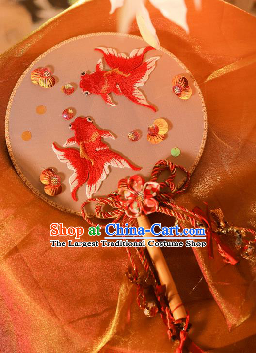 China Traditional Palace Fans Handmade Classical Silk Fan Embroidered Goldfish Round Fan