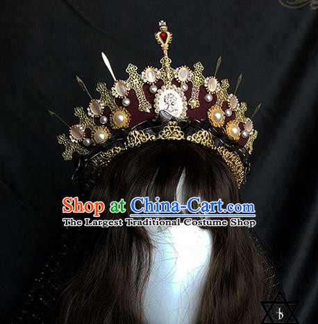 Halloween Cosplay Princess Retro Royal Crown Handmade Hair Accessories Stage Show Baroque Headwear