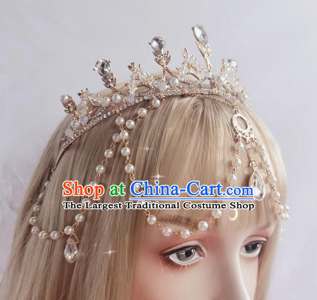 Halloween Cosplay Princess Aureole and Crystal Royal Crown Stage Show Headwear Handmade Goddess Hair Accessories