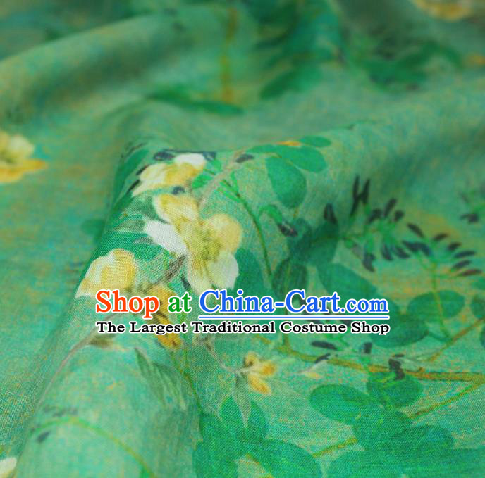 Traditional Green Linen Drapery Chinese Printing Flowers Pattern Ramine Fabric Asian Qipao Dress Flax Cloth