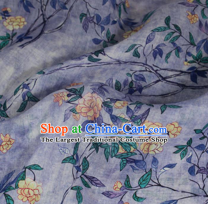 Chinese Printing Flowers Pattern Flax Cloth Traditional Linen Drapery Asian Qipao Dress Violet Ramine Fabric