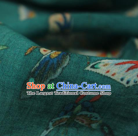 Chinese Traditional Butterfly Pattern Green Flax Asian Linen Drapery Qipao Dress Cloth Ramine Fabric