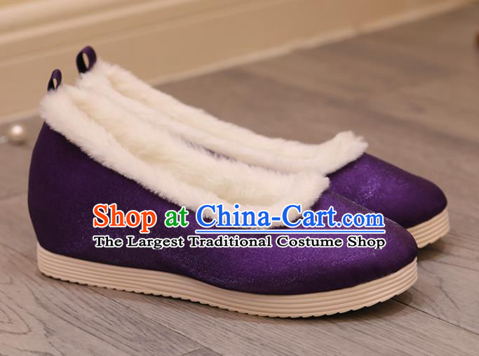 China Purple Satin Shoes Opera Shoes Princess Shoes Handmade Cloth Shoes Winter Shoes