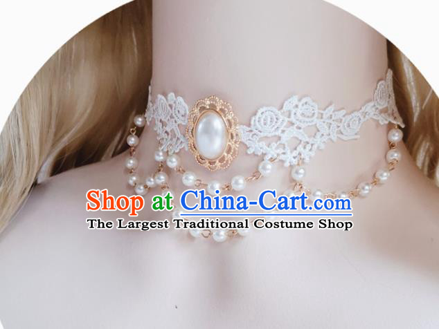 Europe Court White Lace Necklace Baroque Bride Pearls Necklet Halloween Cosplay Princess Accessories