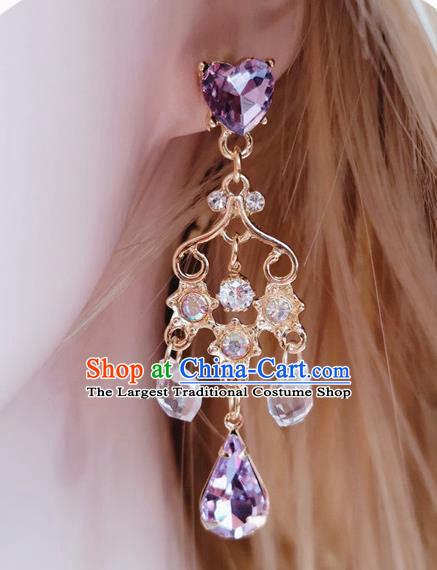 Handmade French Earrings Baroque Retro Accessories Europe Court Purple Crystal Eardrop