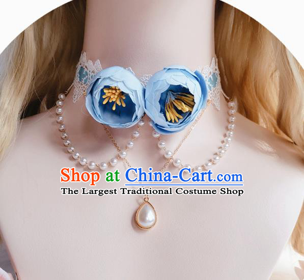 Top Halloween Cosplay Stage Show Accessories Europe Court Blue Roses Necklet Bride Wedding Necklace