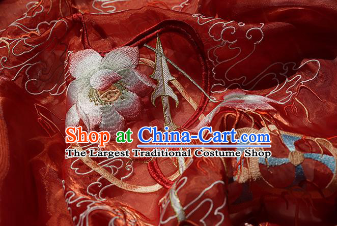 China Traditional Cosplay Ne Zha Hanfu Apparels Ancient Swordsman Costumes Red Cape Shirt and Skirt Full Set